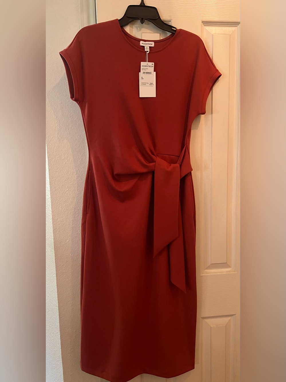 Nordstrom Rust Tie-Waist Midi Dress